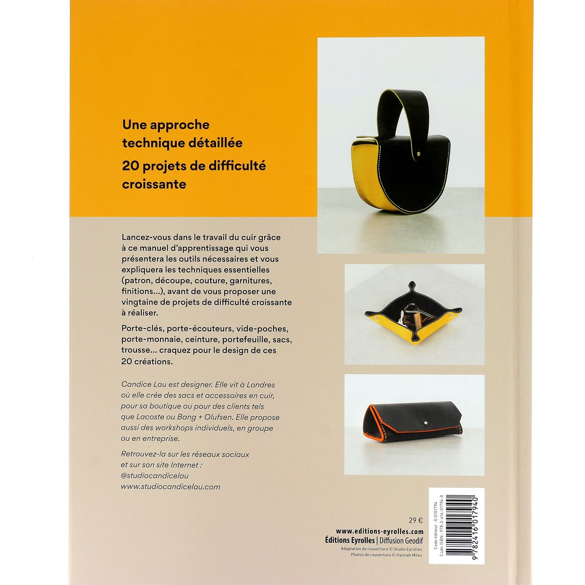 Livre "Travailler le cuir" de Candice Lau, livre et patrons sur le travail du cuir, édité par Editions Eyrolles.