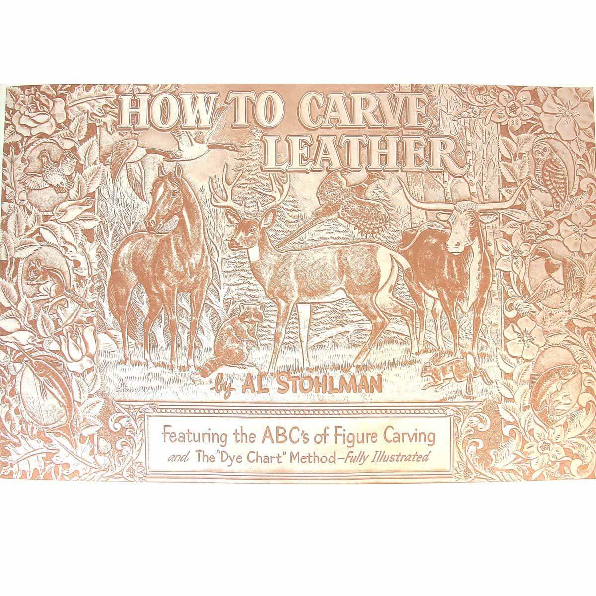 Livre Tandy Leather "How to Carve Leather" d'Al Stohlman, techniques pour sculpter le cuir avec illustrations détaillées.