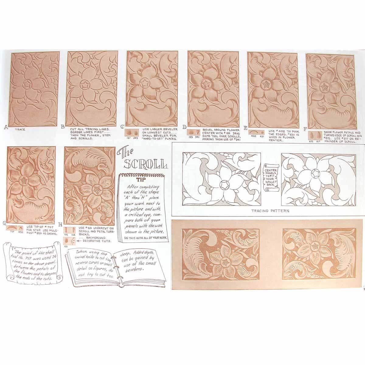 Livre Tandy Leather "How to Carve Leather" d'Al Stohlman, technique de sculpture du cuir, couverture avec illustrations.