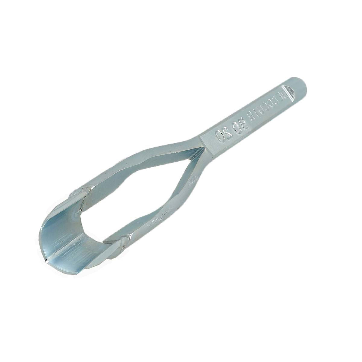 Emporte-pièce à frapper à bout OGIVE Deco Cuir pour cuir, outil de galvanoplastie, vue rapprochée sur surface en cuir.