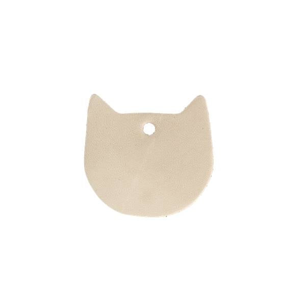 Découpe en cuir naturel pour porte-clés avec motif grand chat, fabriquée par Deco Cuir, illustration détaillée.