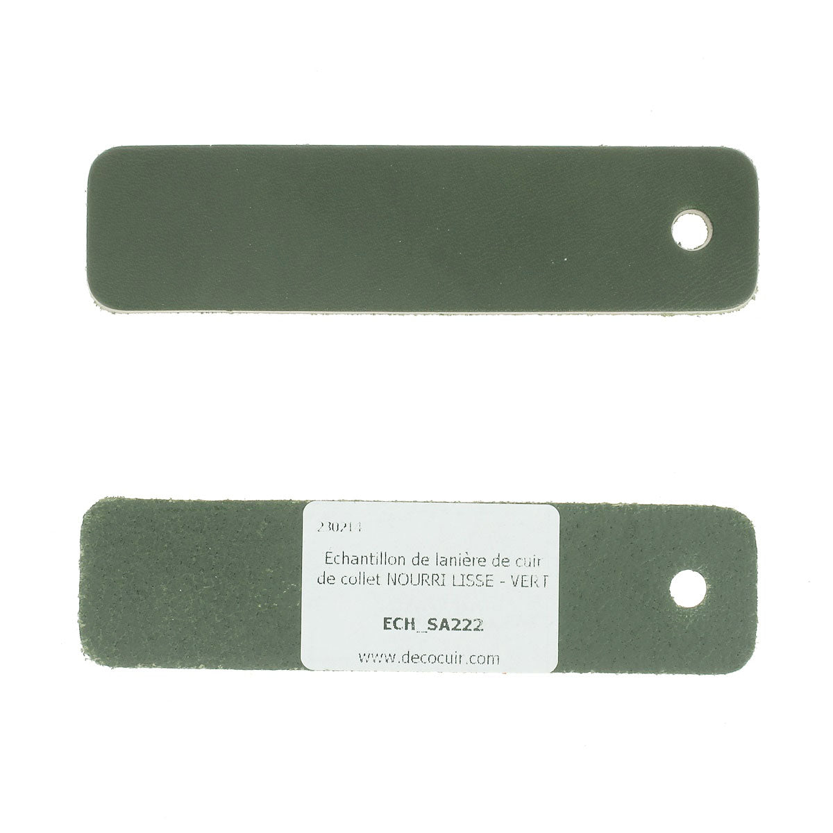 Échantillon de lanière de cuir de collet NOURRI LISSE en vert, échantillon de cuir de la marque Deco Cuir pour artisanat et maroquinerie
