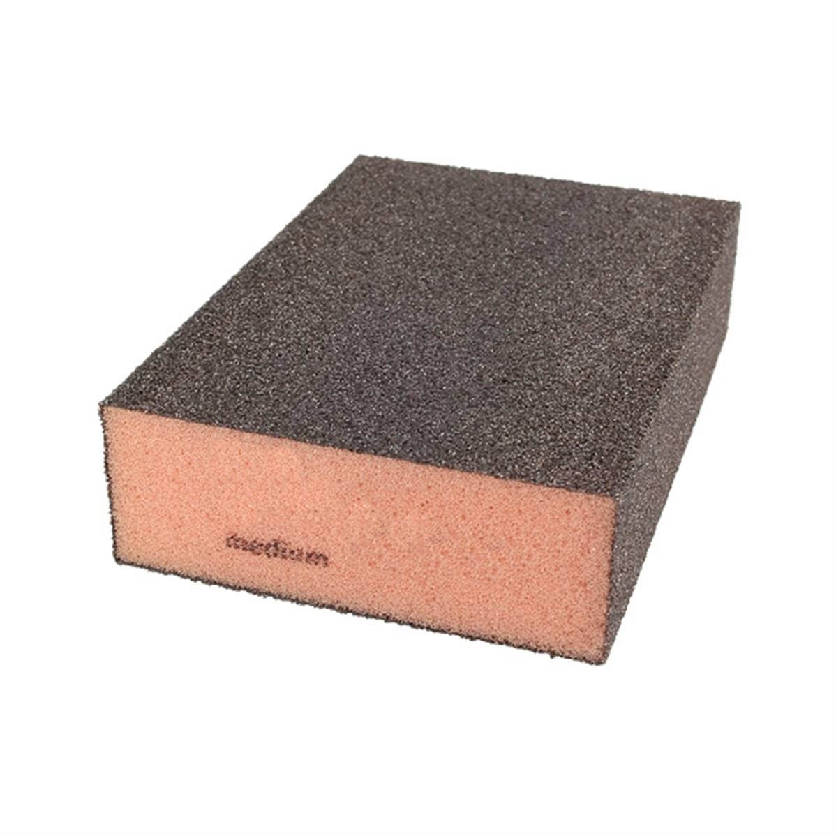 Éponge abrasive Sia de type outil, finition moyenne, pour nettoyage et ponçage, image montrant l'éponge colorée et texturée.