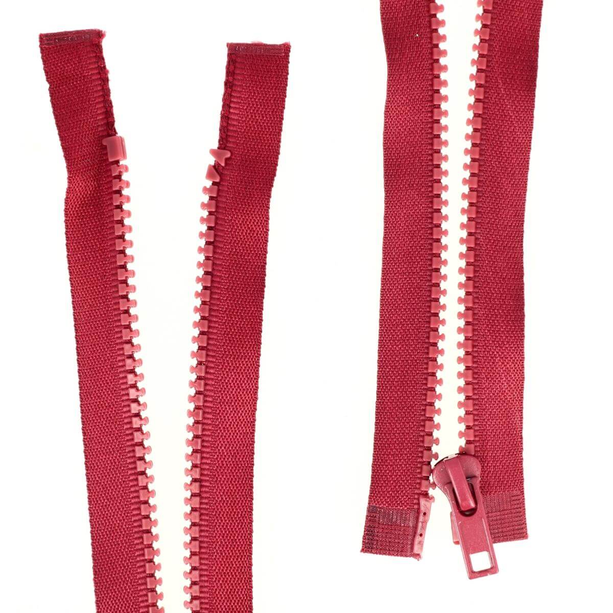 Fermeture à glissière séparable en plastique de 6mm de couleur bordeaux, style mercerie, fabriquée par Autres.