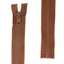Fermeture à glissière séparable plastique de 6mm en marron, pour vêtements et projets de mercerie, vue rapprochée.