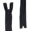 Fermeture à glissière séparable en nylon noir de 6mm, produit de mercerie, avec curseur et dents visibles.