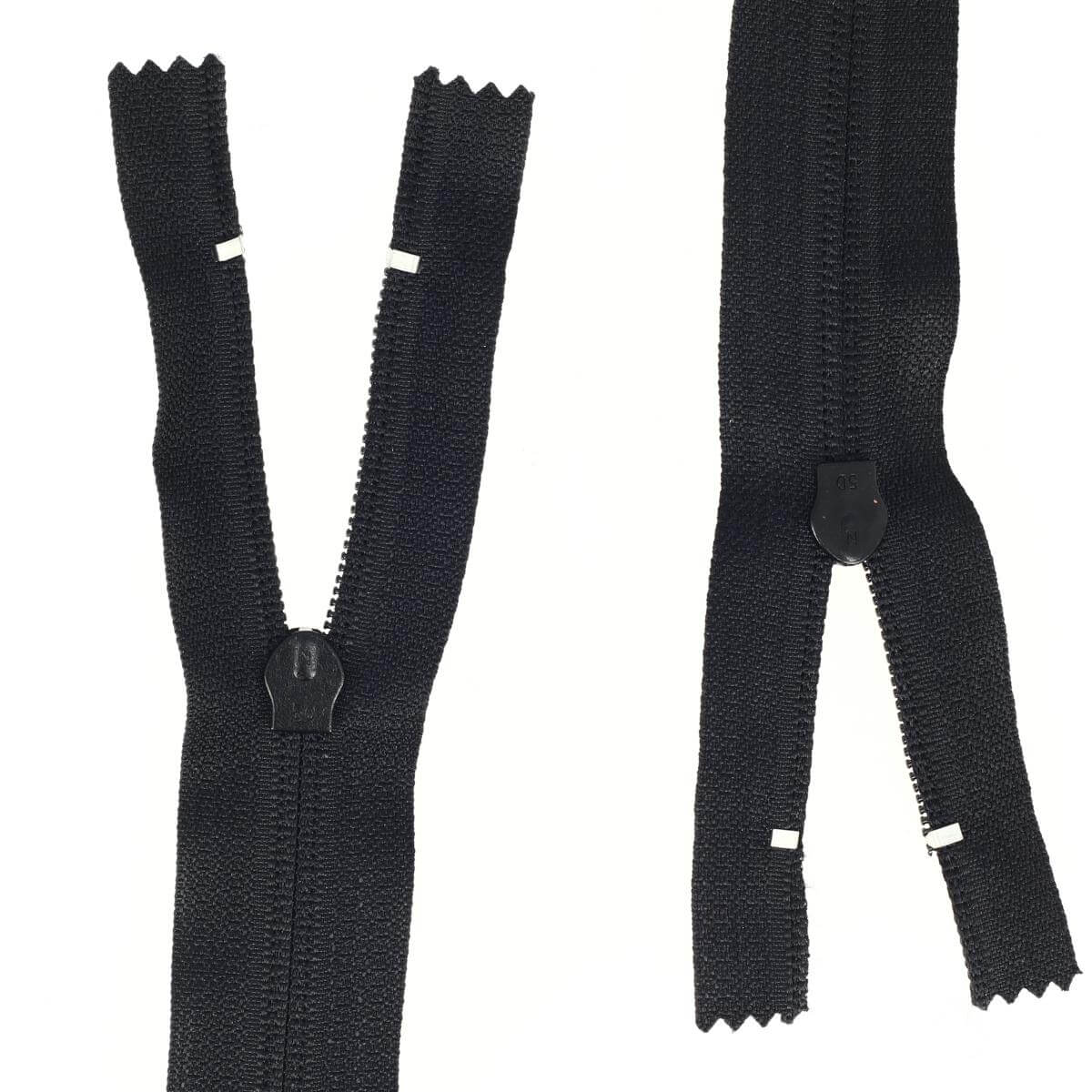 Fermeture à glissière double curseur en nylon 6mm noir, produit de mercerie avec deux curseurs visibles.