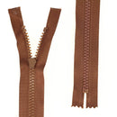 Fermeture à glissière en plastique marron de 20 cm pour couture, de marque Autres, visible avec dents et curseur.