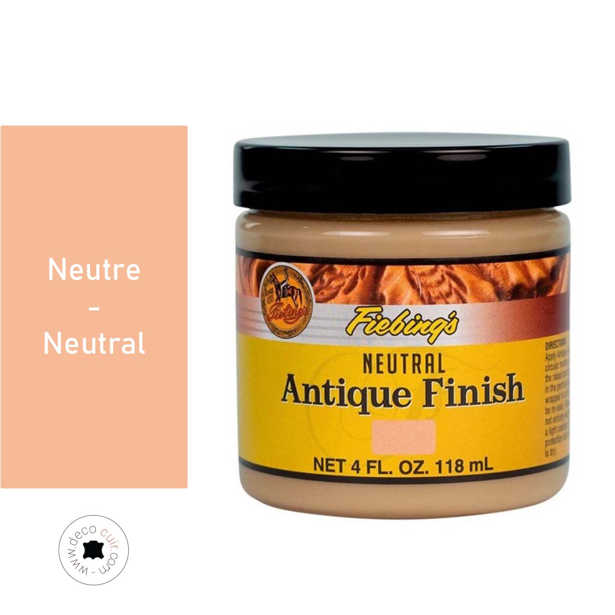 Patine pour cuir Fiebing's Antique finish neutre, 118ml, teinte naturelle pour embellir et restaurer les surfaces en cuir.