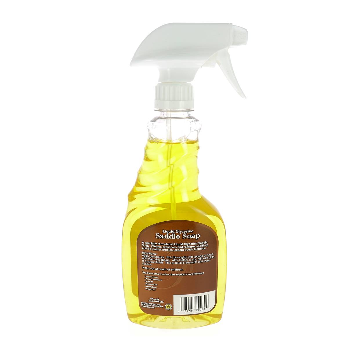 Spray de savon glycériné Fiebing's Saddle Soap pour l'entretien du cuir, bouteille de 473 ml.