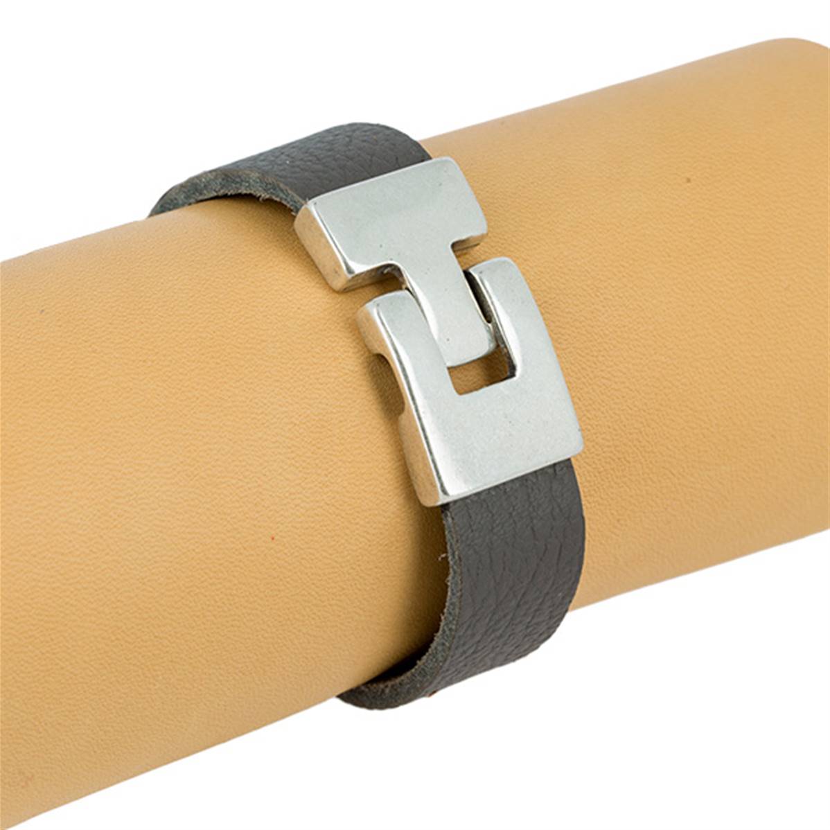 Fermoir bijou TESSA en métal argenté vieilli, pour créations bijoux avec lacet plat, image montrant le fermoir de 15 mm.
