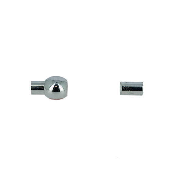 Fermoir bijou en inox avec boule aimantée de 4 mm, pour lacet rond, finition nickelée, création de bijoux élégante.