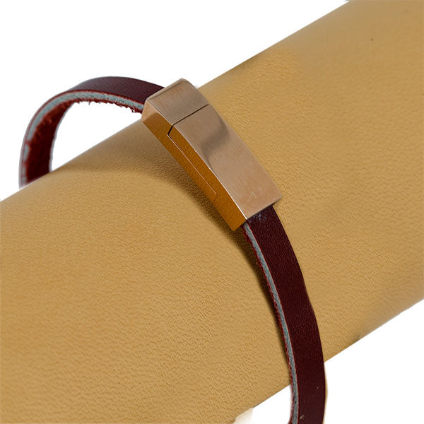 Fermoir bijou en inox rectangle aimanté pour lacet plat 5mm, finition or rose, création bijoux élégante et pratique