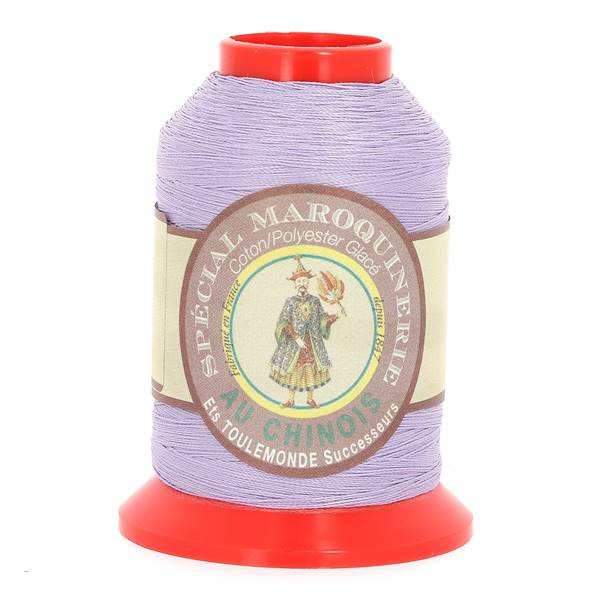 Bobine de fil polyester coton spécial maroquinerie Fil au Chinois, mauve 28/2, 0,38 mm, vue de face.