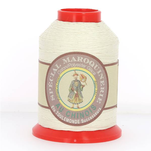 Fil au Chinois, bobine de 500m de fil polyester coton spécial maroquinerie naturel 28/4 0,52mm, idéal pour la mercerie.