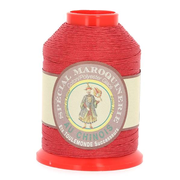 Bobine de 500m de fil polyester coton spécial maroquinerie rouge, 28/4, 0,52mm, marque Fil au Chinois