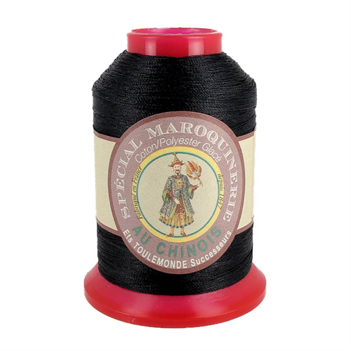 Bobine de 700m de fil polyester coton noir spécial maroquinerie, 28/3, 0,45mm, marque Fil au Chinois, pour couture et maroquinerie