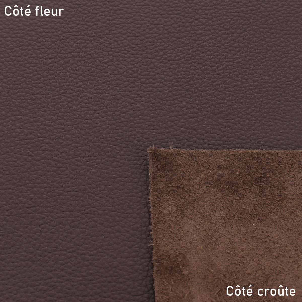 Échantillon de cuir de vachette GRANITE de couleur chocolat, texture naturelle, par Deco Cuir.