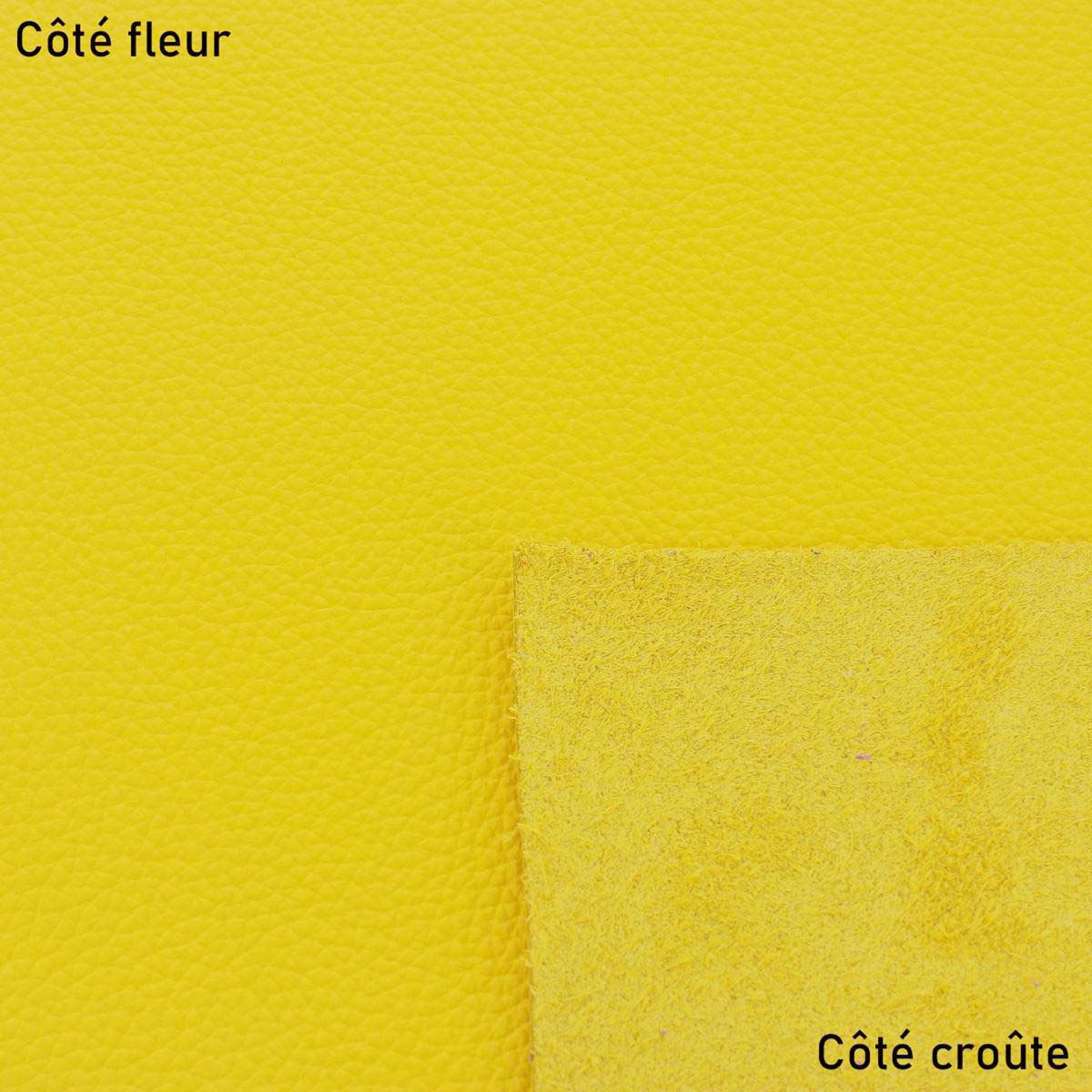 Échantillon de cuir de vachette GRANITE jaune par Deco Cuir, texture et couleur visibles sur ce morceau de cuir.