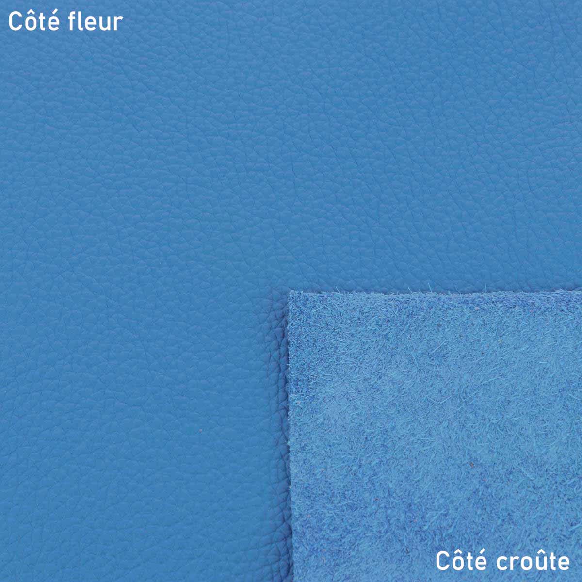 Grand morceau de cuir de vachette GRANITE Bleu de France, peau de cuir authentique, texture naturelle et couleur bleue profonde.