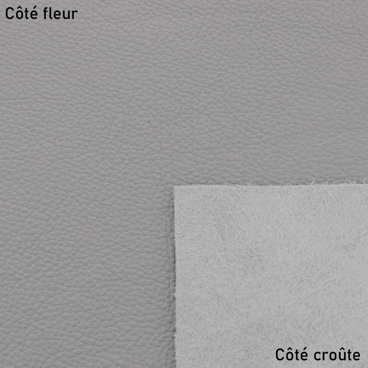 Échantillon de cuir de vachette gris souris GRANITE de Deco Cuir, texture souple et finition élégante visible sur le morceau.