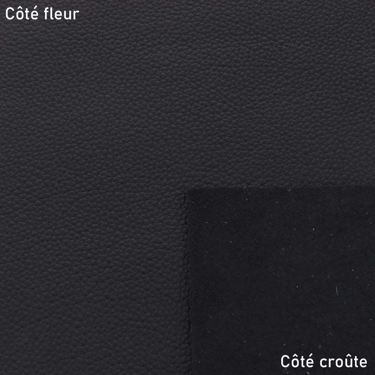 Échantillon de cuir de vachette noir GRANITE de Deco Cuir, texture lisse et mat, pour projets de maroquinerie ou décoration intérieure.