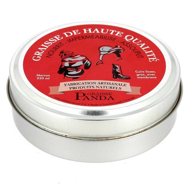 Graisse Panda marron pour le soin et la protection du cuir, 250 ml, marque Trimadel, entretien durable du cuir.
