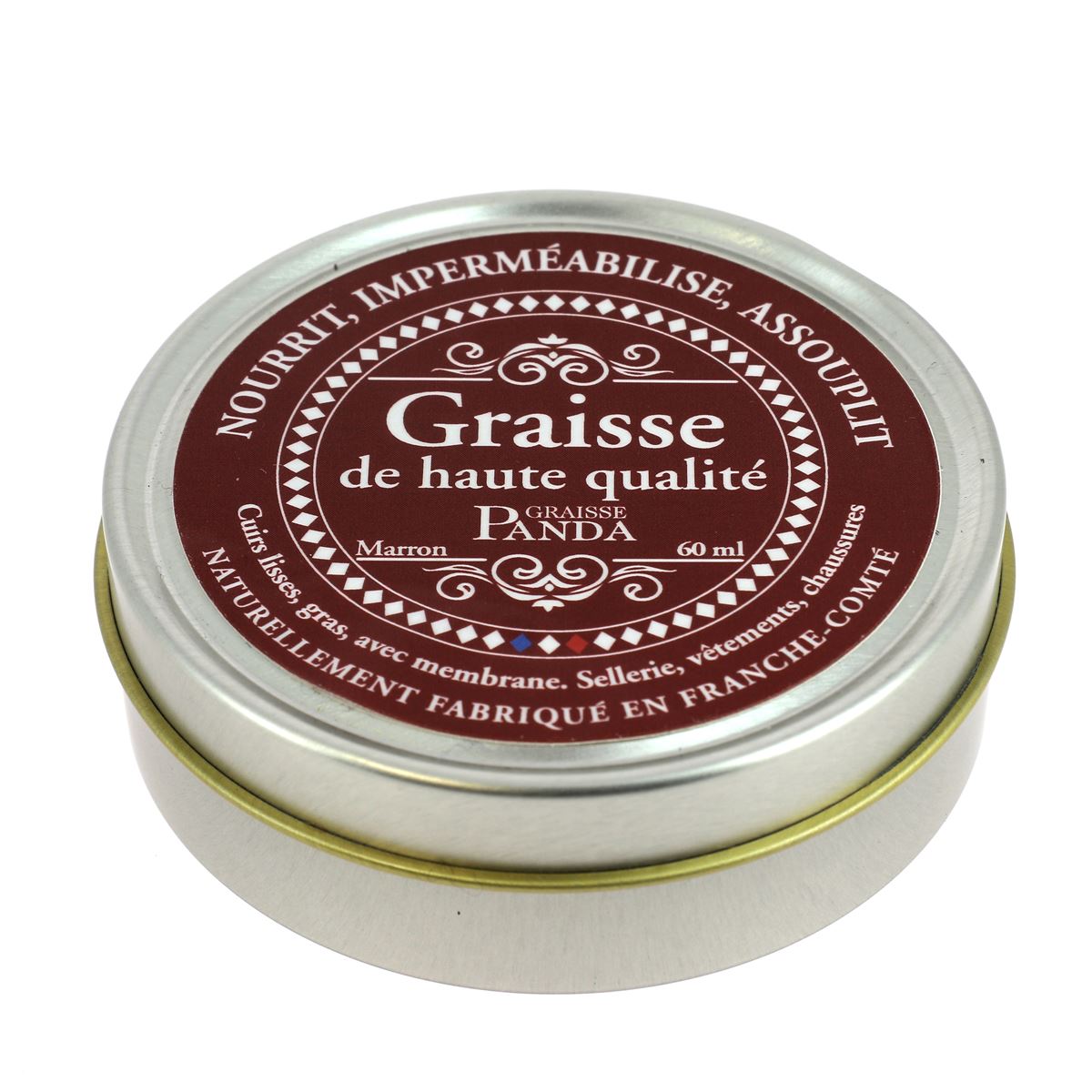 Graisse Panda marron pour nourrir et protéger le cuir, 60 ml, marque Trimadel, produit d'entretien pour cuir.