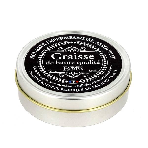 Graisse Panda pour nourrir et protéger le cuir, flacon noir de 60 ml de la marque Trimadel, entretien du cuir.