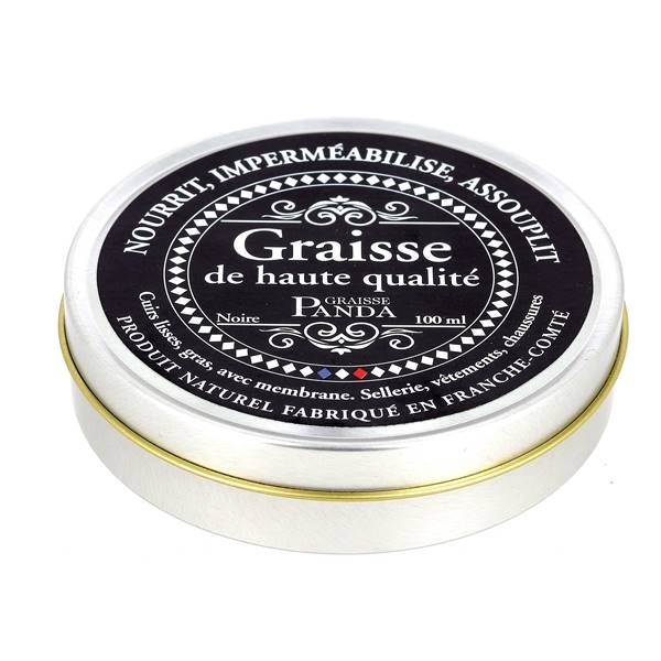 Graisse Panda pour nourrir et protéger le cuir, flacon noir de 100 ml de Trimadel, entretien du cuir.