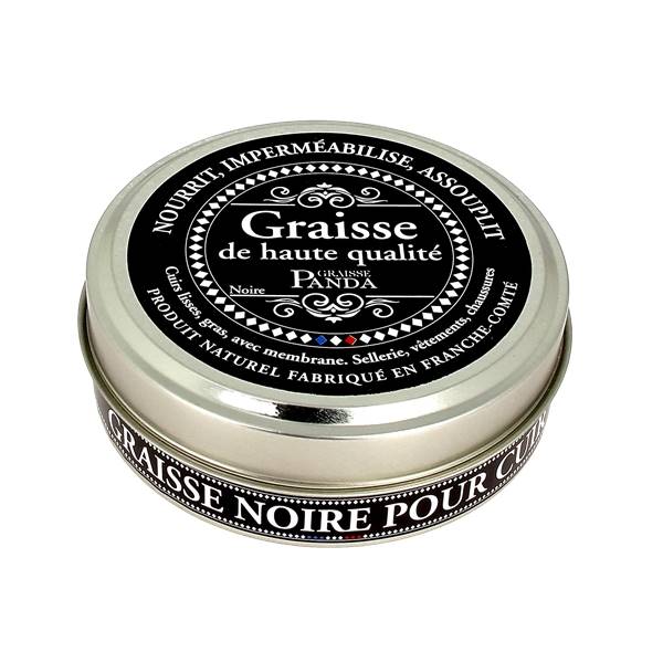 Graise Panda noir de 250 ml de Trimadel pour nourrir et protéger le cuir, visible dans le flacon en image.