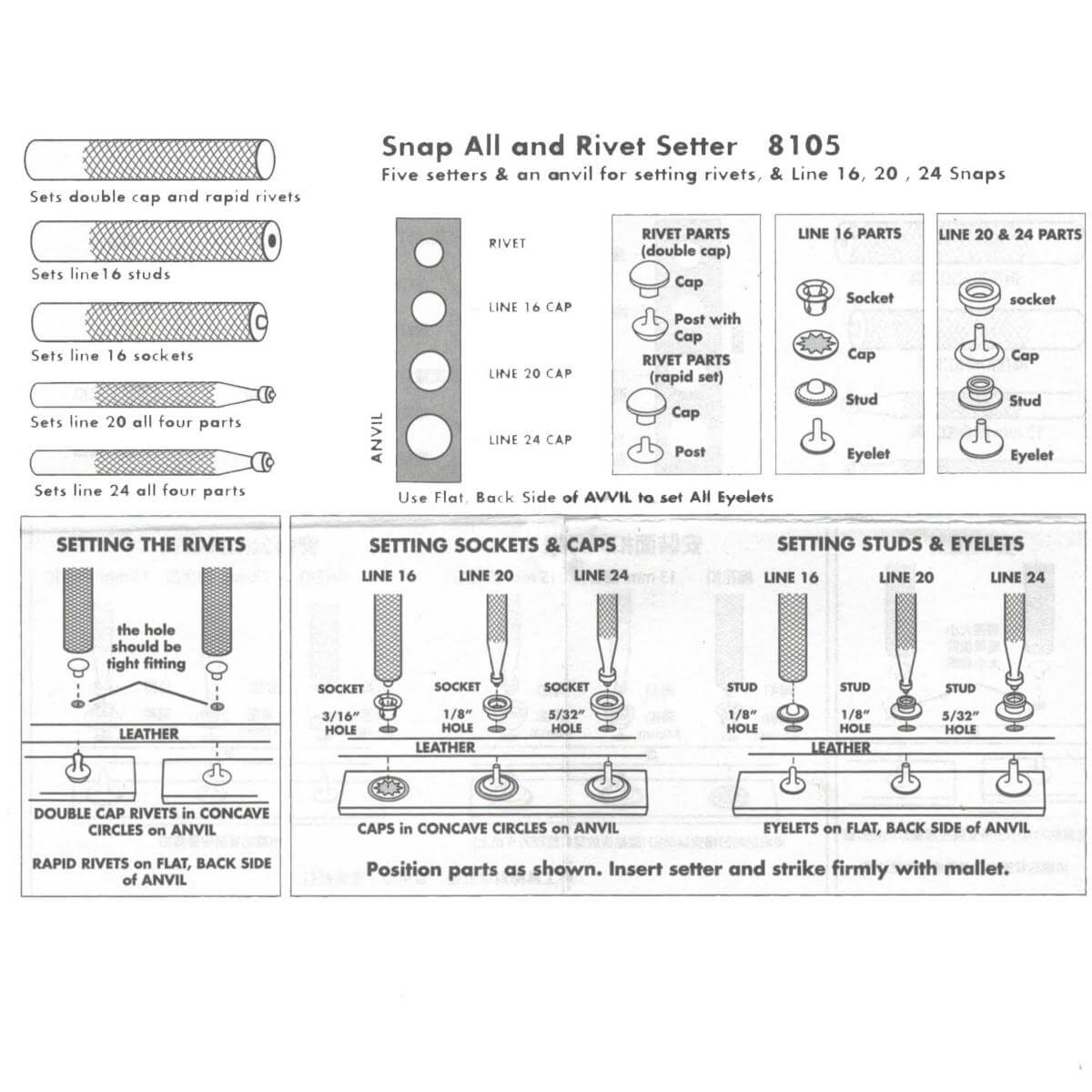 Outils de pose Ivan 8105-00 pour boutons pressions et rivets, ensemble d'outils pratique pour la fixation.