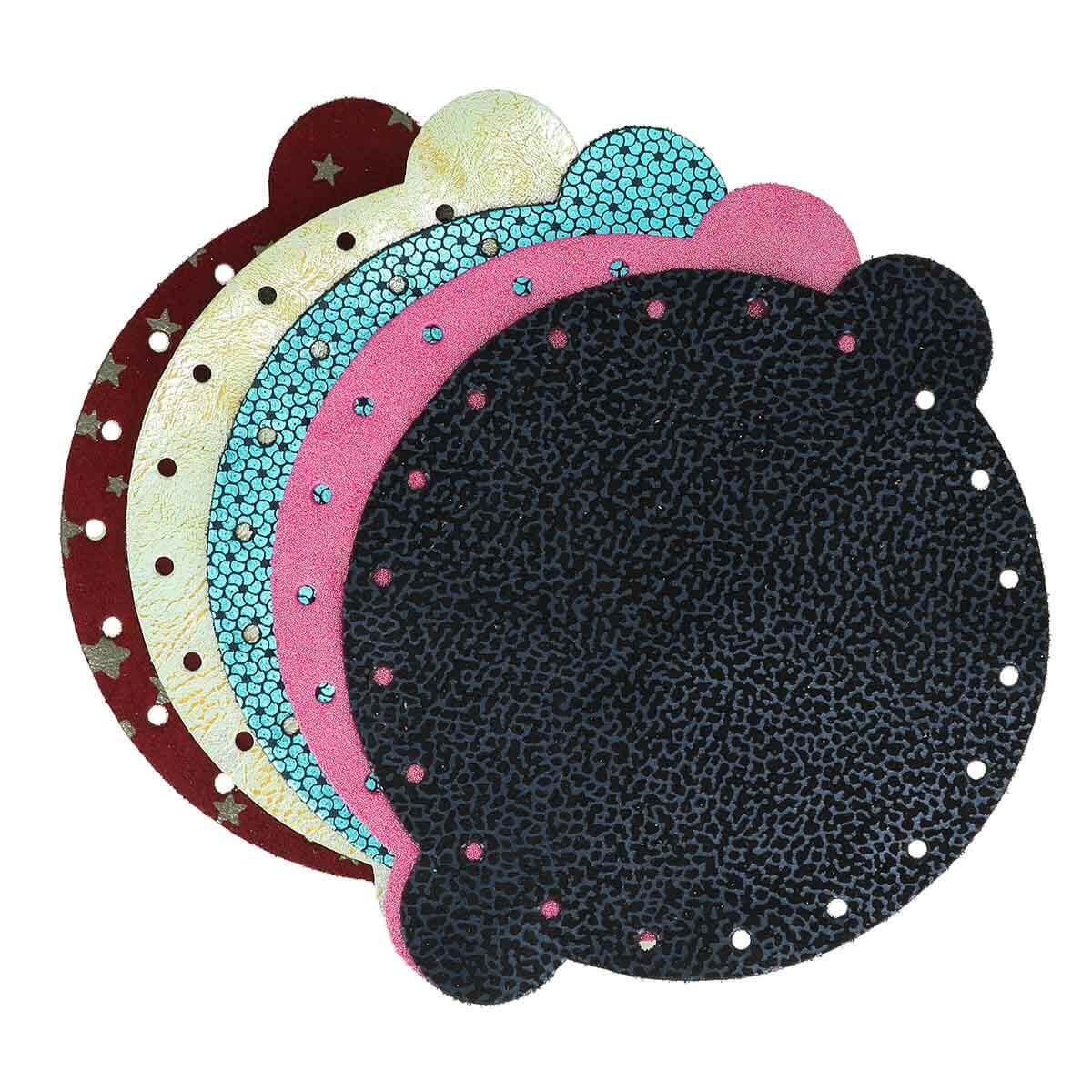 Lot de 5 découpes de cuir pour bourse FANTAISIE de 20 cm, fabriquées par Deco Cuir, parfaites pour la création de bijoux ou accessoires.