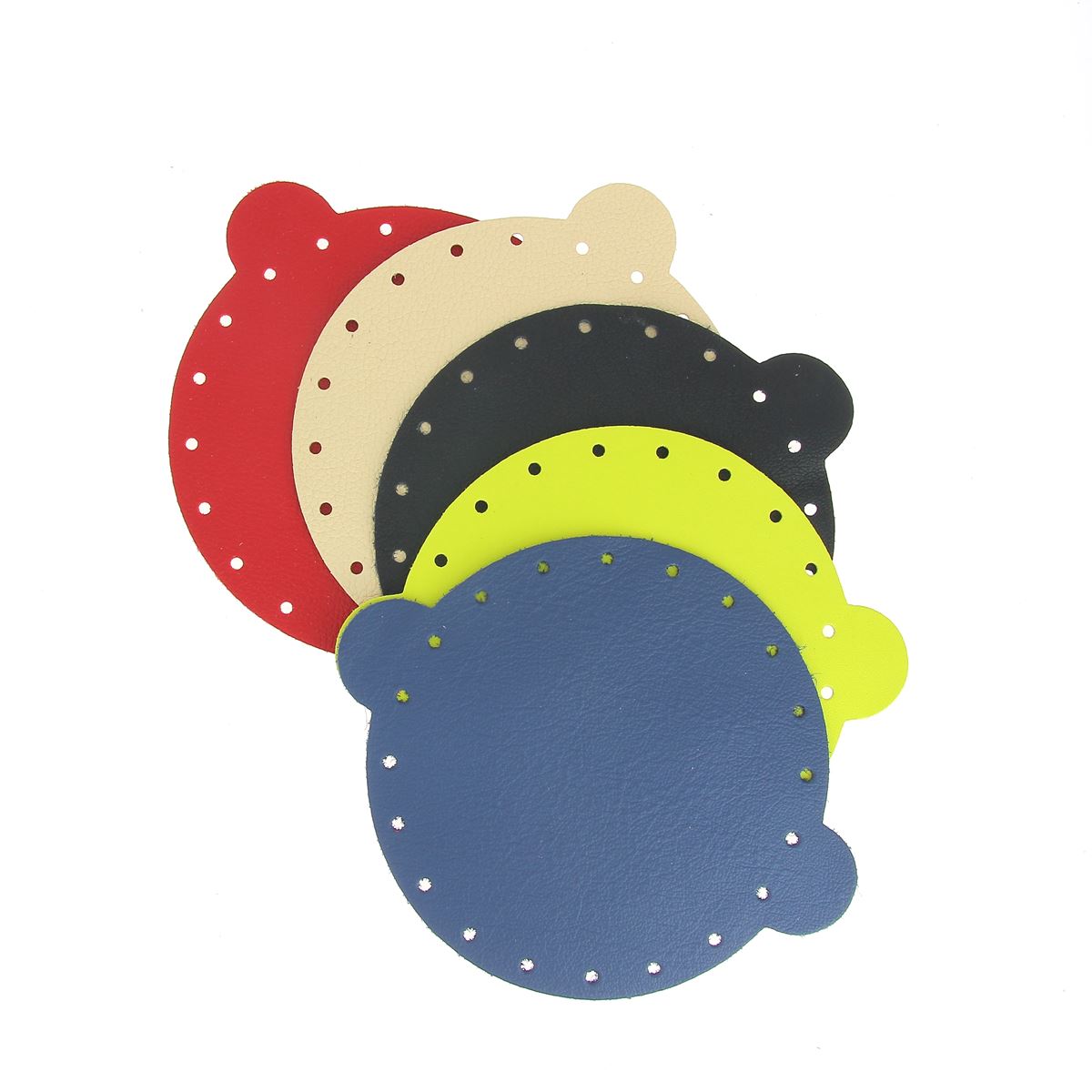 Lot de 5 découpes de cuir pleine fleur Deco Cuir pour bourse, diamètre 14,5 cm, avec texture naturelle visible.