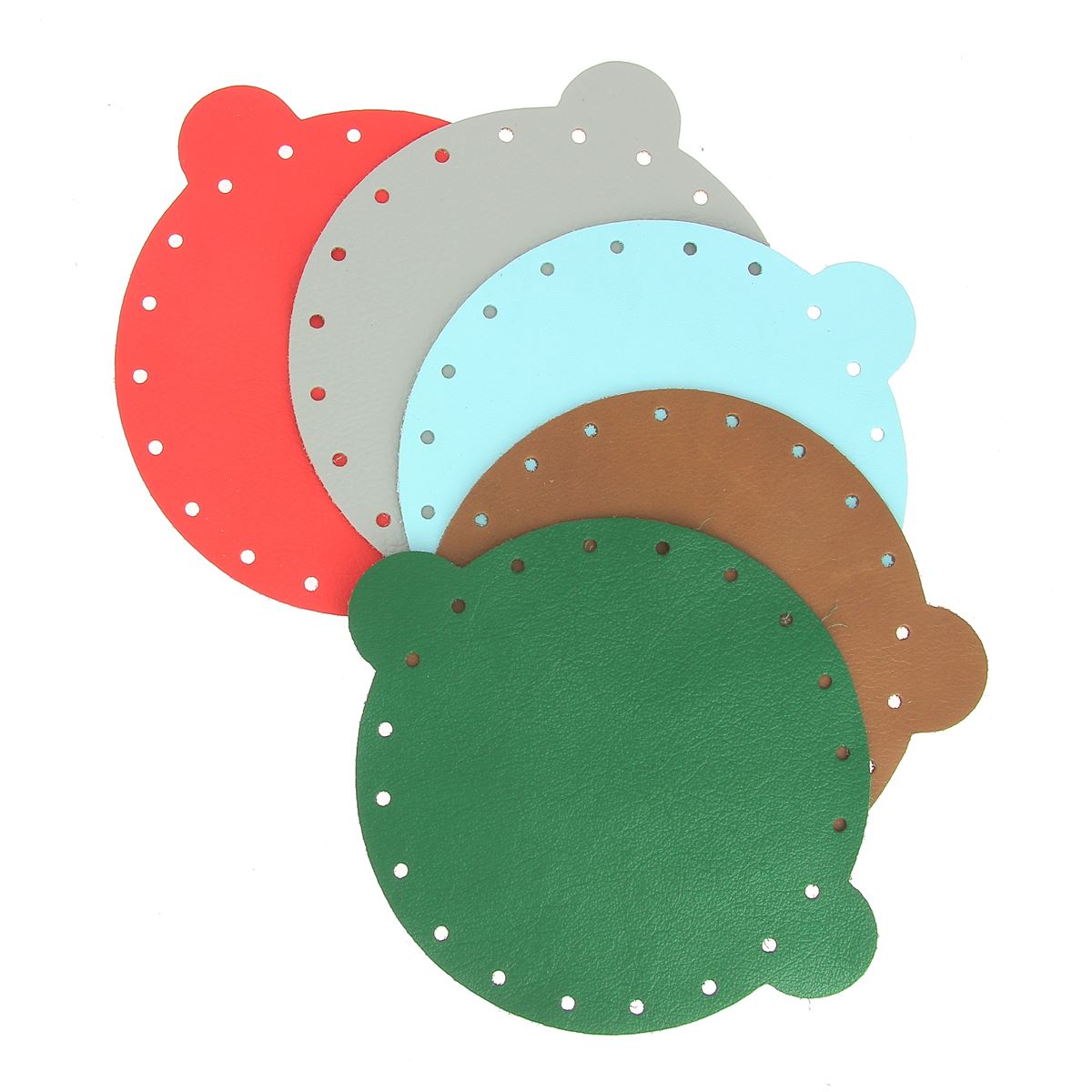 Lot de 5 découpes de cuir pleine fleur Deco Cuir pour bourse, diamètre 20 cm, textures riches et couleurs naturelles visibles.