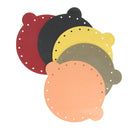 Lot de 5 découpes de cuir pleine fleur Deco Cuir pour bourse, diamètre 20 cm, visible en morceaux de cuir naturel brun clair.
