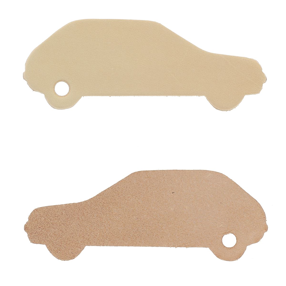 Découpe de cuir pour porte-clés voiture type 205 en cuir naturel, personnalisé, fabriquée par Deco Cuir.