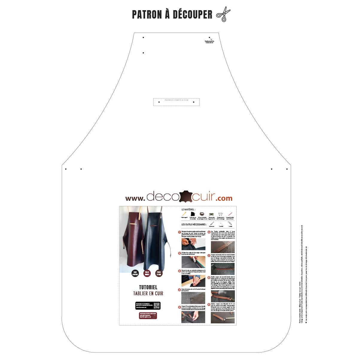Modèle de patron de tablier en cuir Deco Cuir, livre de patrons pour fabriquer un tablier en cuir, vue de face.
