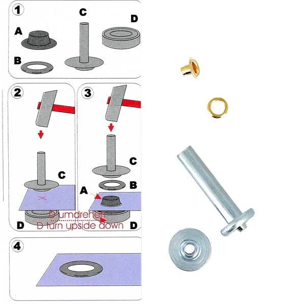 Kit d'œillets en étoile de 4 mm avec outils de pose, accessoires pour bricolage et décoration en métal doré.
