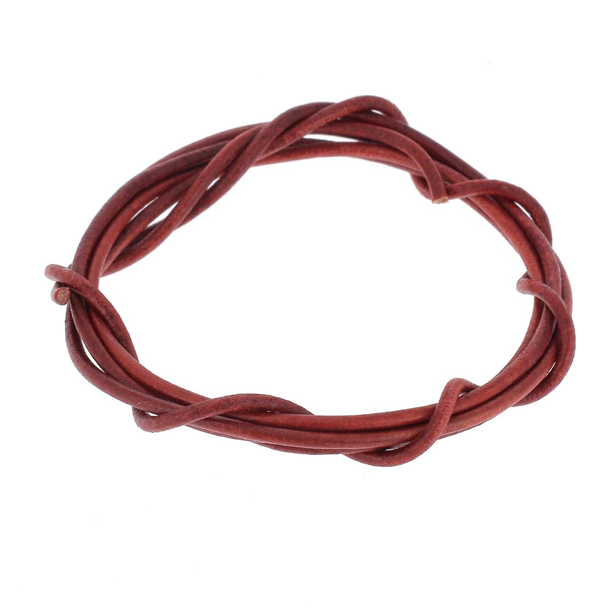 Lacet en cuir teinté rond rouge de Deco Cuir, finition lisse et souple, pour chaussures élégantes.