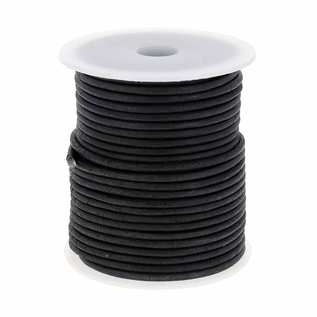 Lacet en cuir teinté rond 3 mm de Deco Cuir, noir, en cuir souple pour chaussures élégantes.