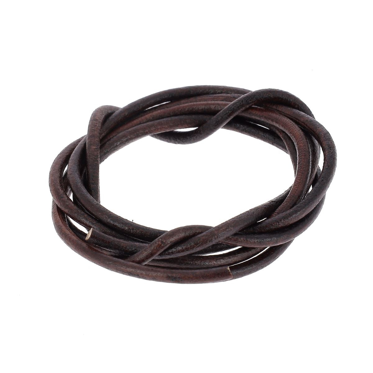 Lacet en cuir teinté rond 3mm de Deco Cuir, couleur chocolat, pour chaussures élégantes.