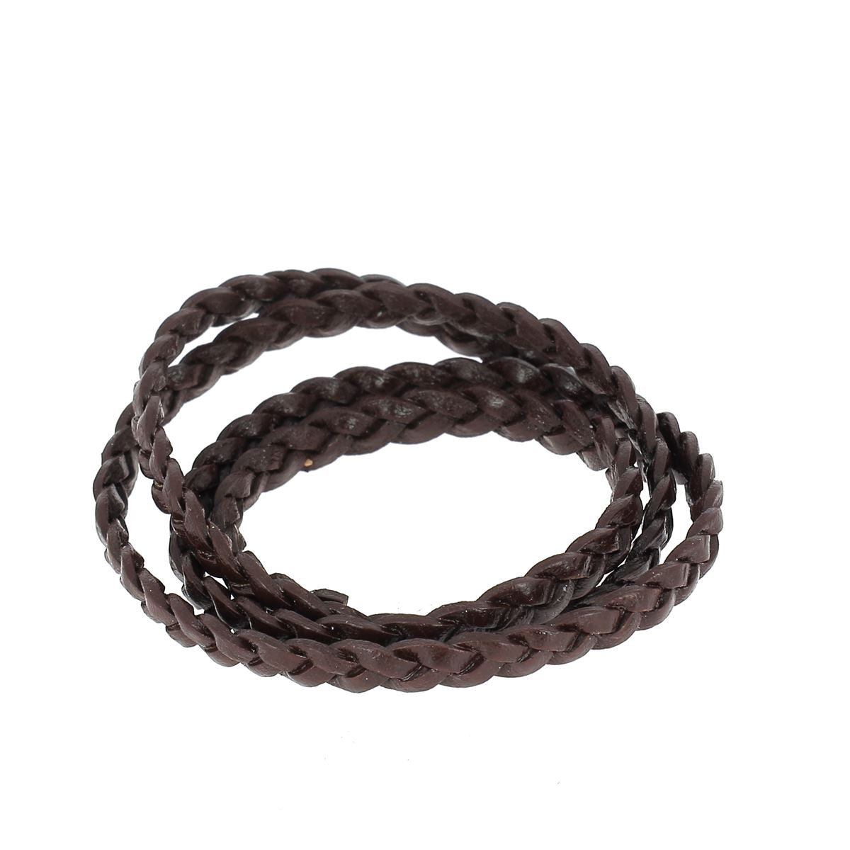 Lacet en cuir pigmenté plat tressé de 5mm de largeur, couleur chocolat, de la marque Deco Cuir.