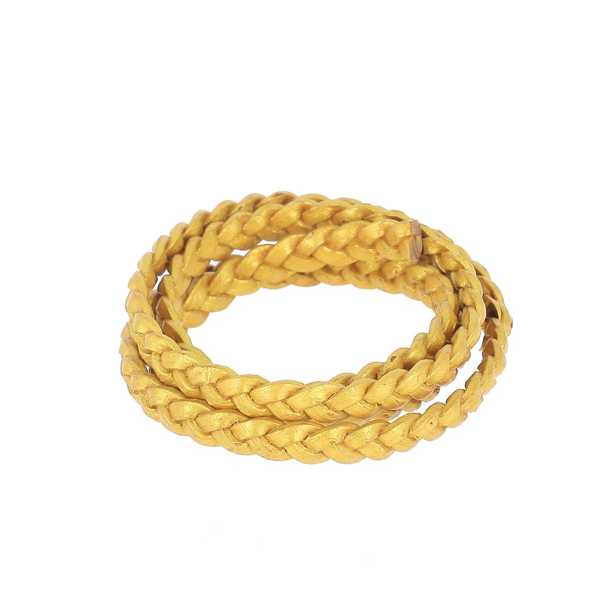 Lacet en cuir pigmenté plat tressé de 5 mm de large, de marque Deco Cuir, couleur or, pour chaussures élégantes