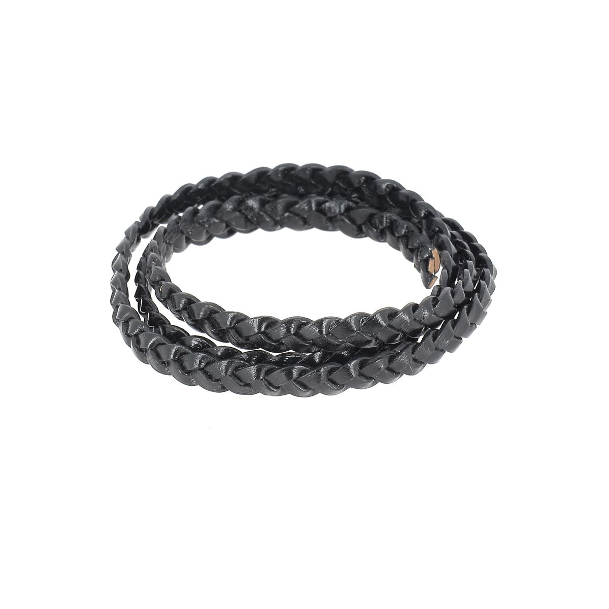 Lacets en cuir pigmenté noir de 6mm de largeur avec tressage plat, fabriqués par Deco Cuir.