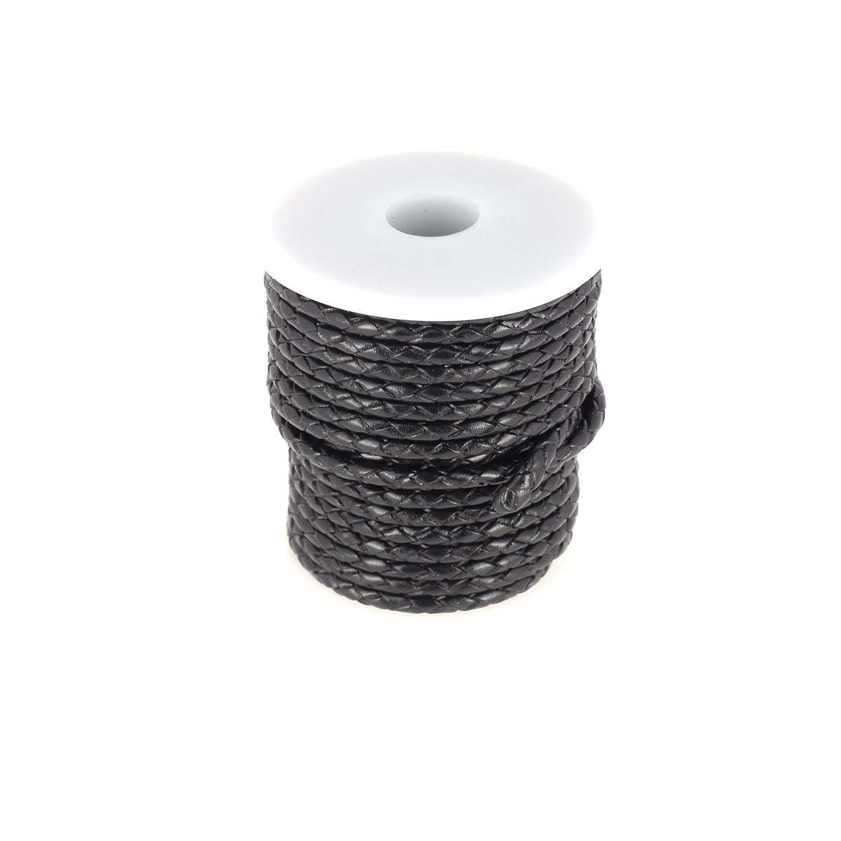 Lacet en cuir pigmenté noir rond tressé de 3mm par Deco Cuir pour chaussures élégantes et durables.