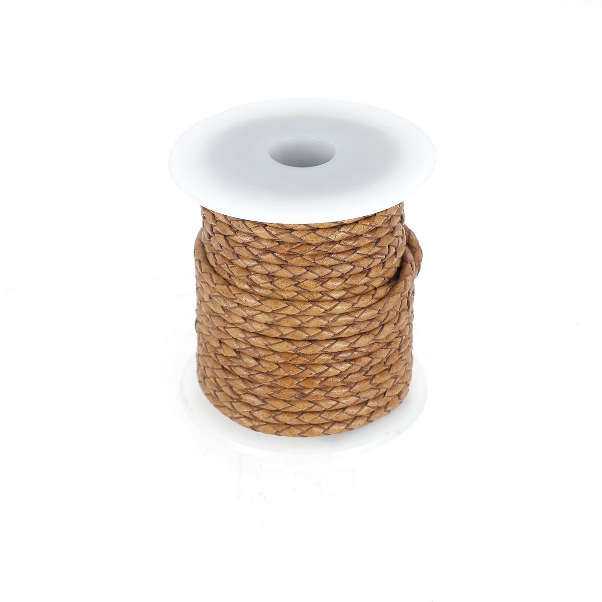 Lacet en cuir pigmenté rond tressé de 3mm de diamètre, brun TAN, pour chaussures, par Deco Cuir.