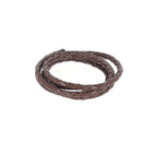Lacet en cuir pigmenté rond tressé de 3mm de couleur chocolat, fabriqué par Deco Cuir.