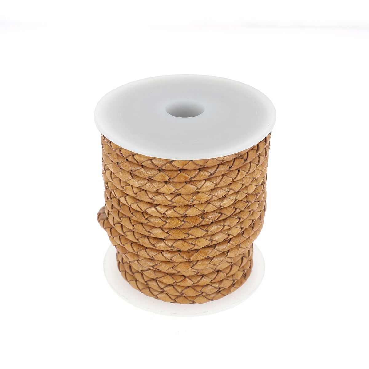 Lacet en cuir pigmenté rond tressé de 5mm de diamètre, de la marque Deco Cuir, couleur TAN, pour chaussures élégantes