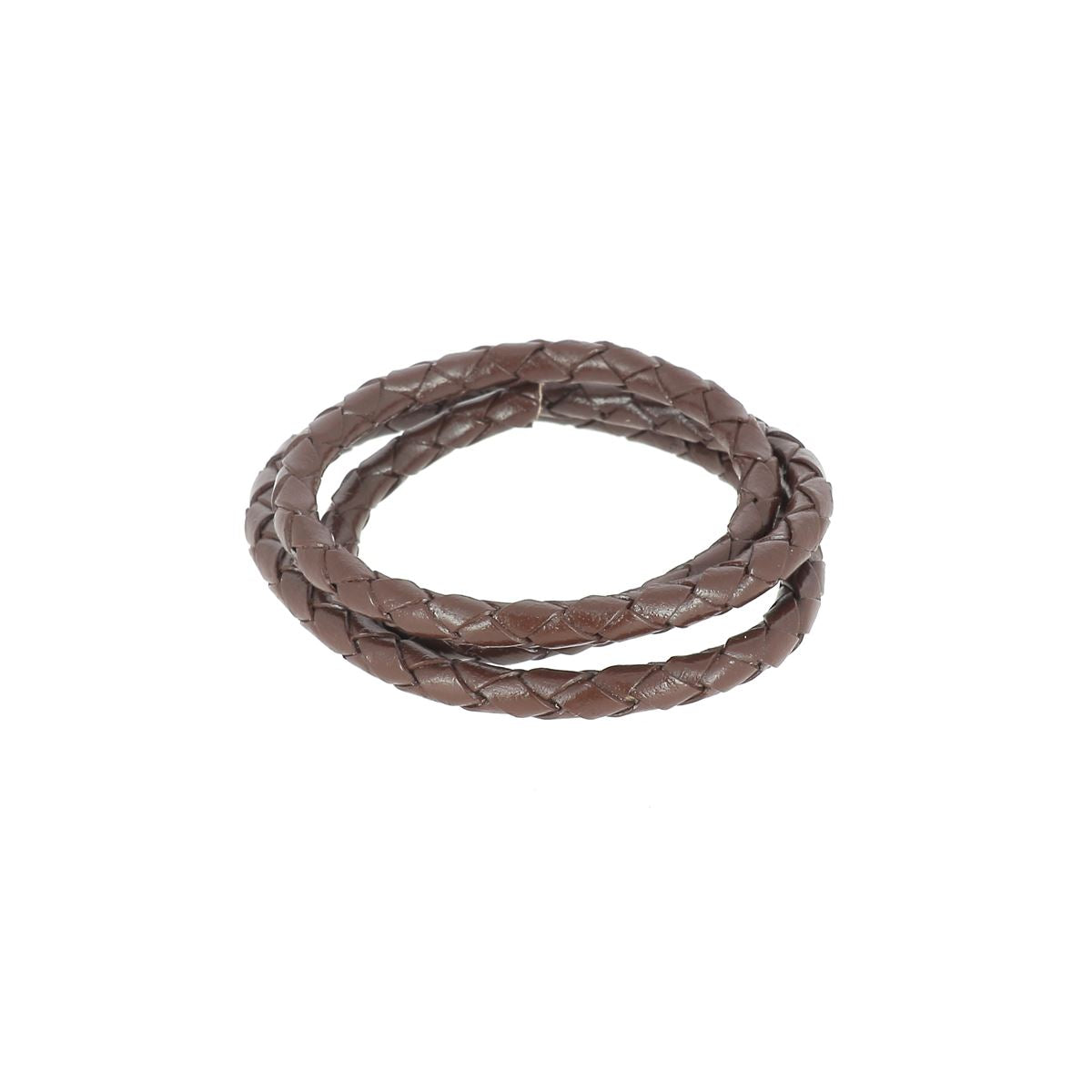 Lacet en cuir pigmenté rond tressé de 5 mm de diamètre, chocolat, de la marque Deco Cuir, visible avec finition tressée naturelle.
